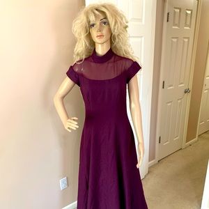 Deep Purple Sheer Long Dress Fall Winter Career M
